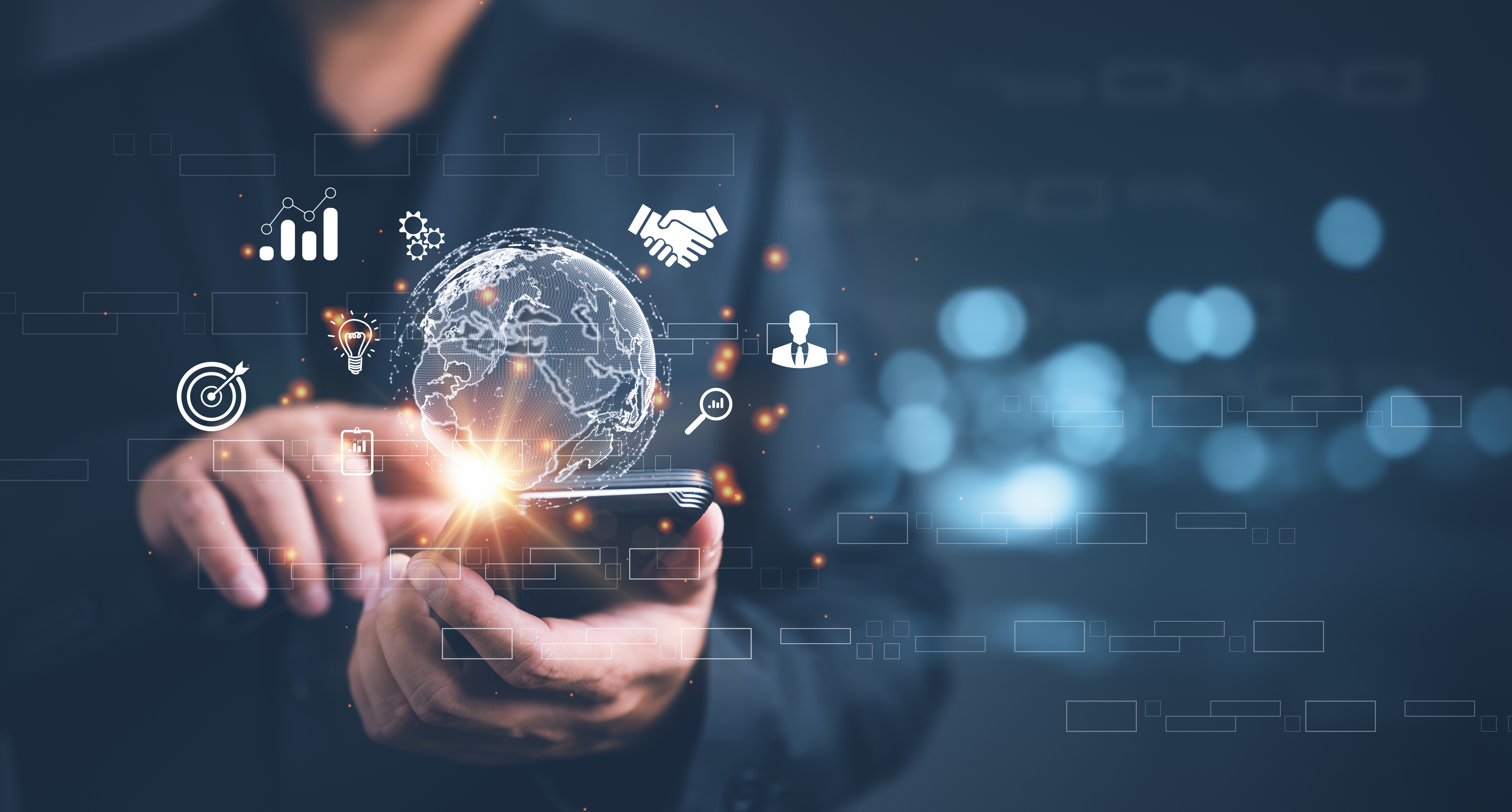 businessman using mobile smart phone. business global internet connection application technology and digital marketing, financial and banking, digital link tech, big data.
